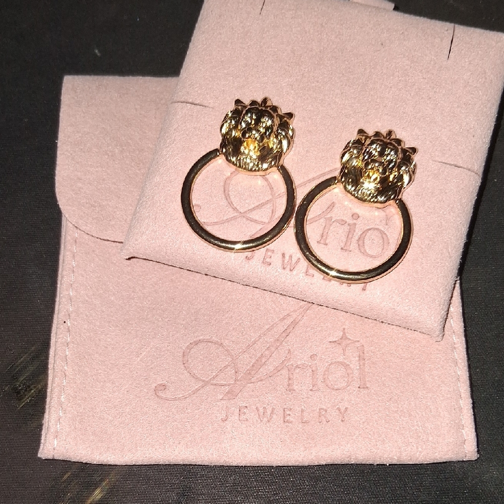 Gold Plated Lion Head Earrings